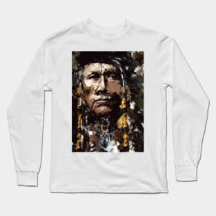 Native American Chief Portrait Vintage abstract art Long Sleeve T-Shirt